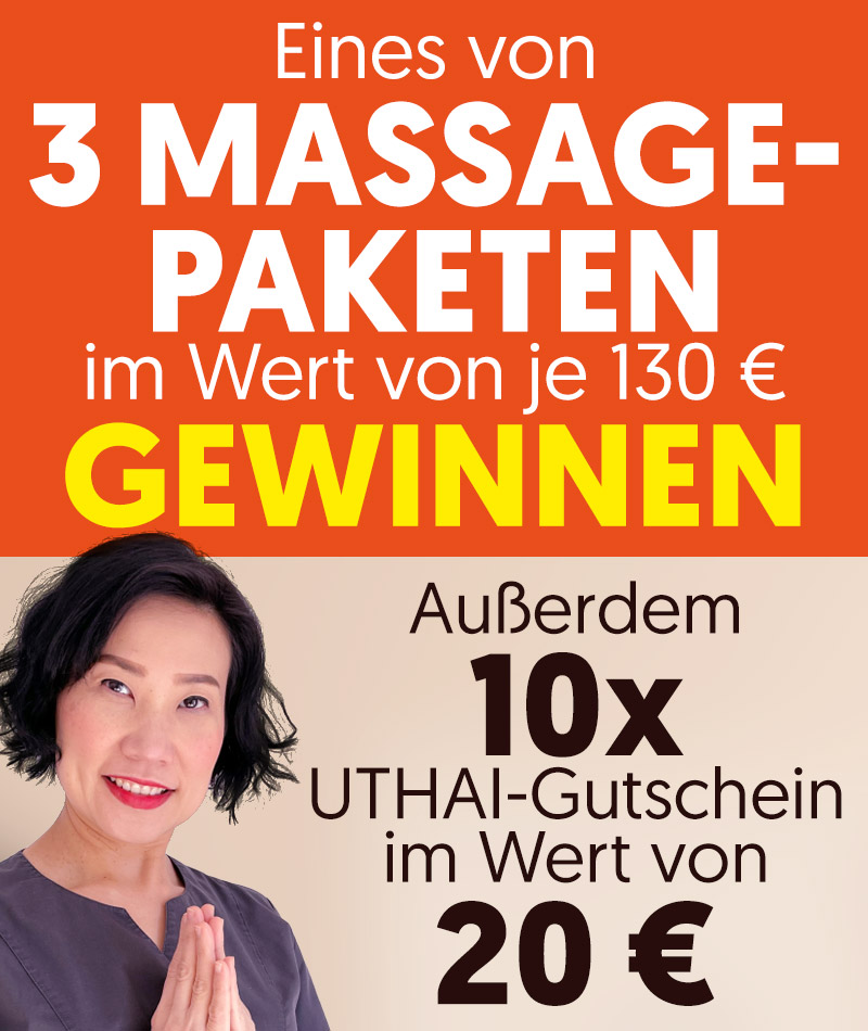 Eines von 3 Massage-Paketen im Wert von 130 Euro gewinnnen. Außerdem 10x UTHAI-Gutschein im Wert von 20 Euro
